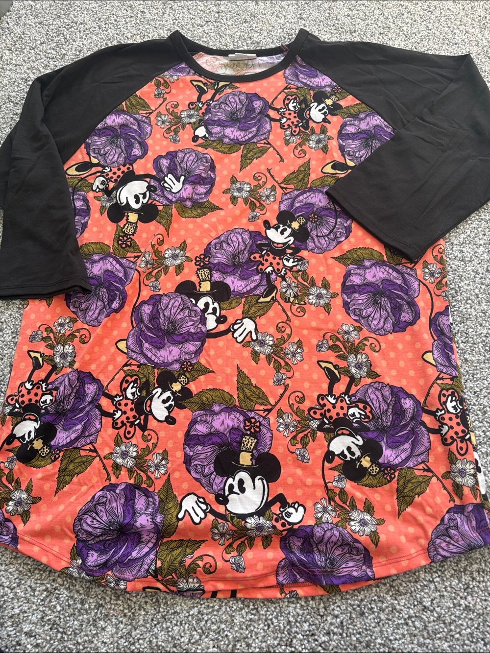 LuLaRoe Short Sleeve Raglan Tee - Orange, Purple, Black Minnie Mouse